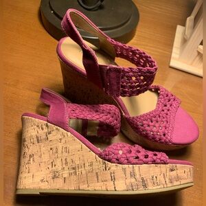 Maurices Magenta Woven Wedge Sandals - Size 8
